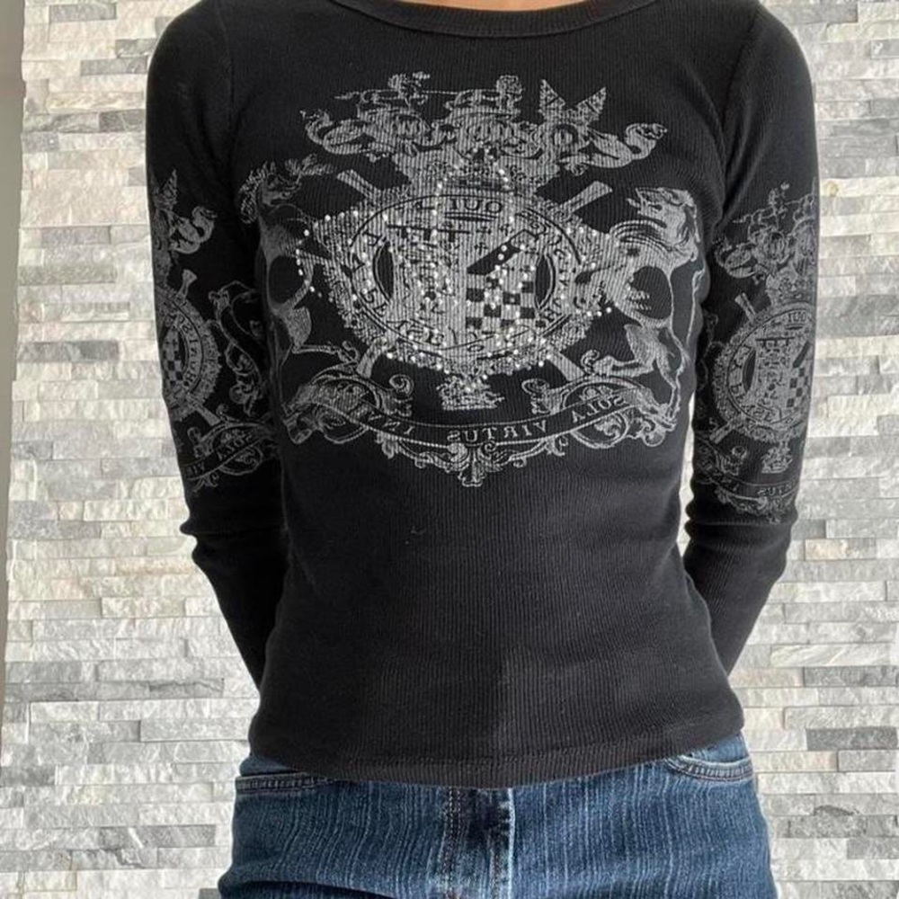 vocal y2k rhinestone long sleeve size small